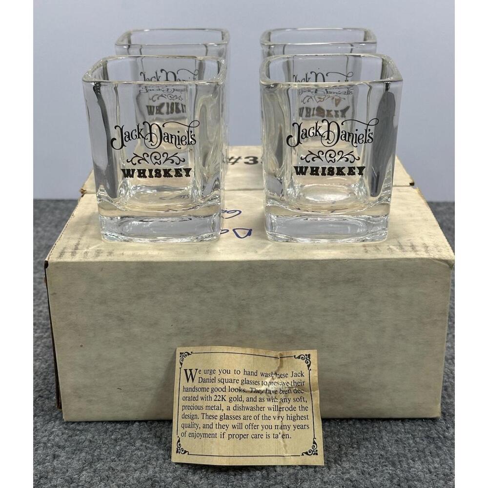 4 Jack Daniels Old No 7 Brand Whiskey Barware Rocks Glass Tumbler Square New Box